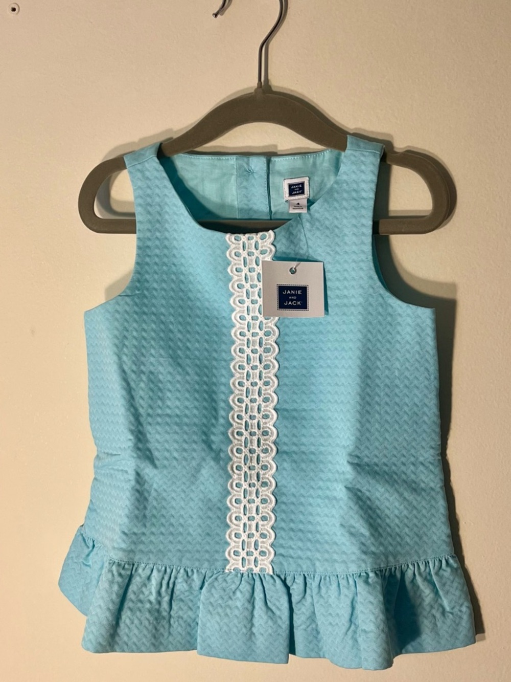 NWT Janie & Jack Shoreline Collection Aqua Blue Coastal Peplum Sleeveless Top 4T